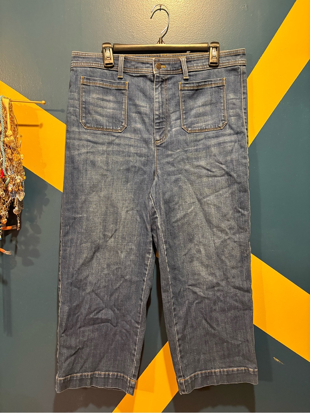Talbots "Flawless" Dark Wash High-Waist Wide Leg Crop Jeans EUC